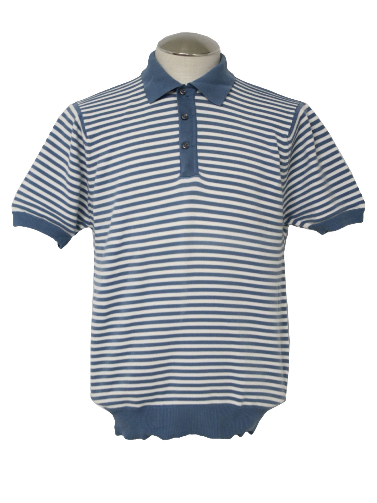Vintage 1960's Knit Shirt: 60s -Puritan- Mens blue and white ban lon ...