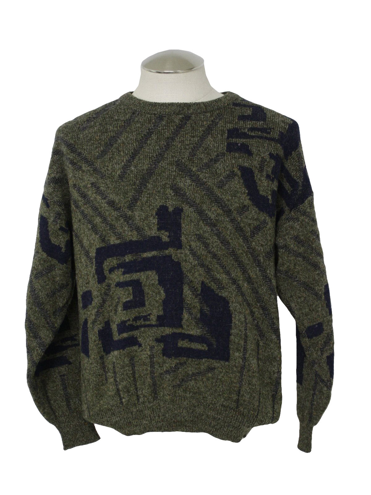 1980's Vintage Masei Sweater: 80s -Masei- Mens brown and navy acrylic ...