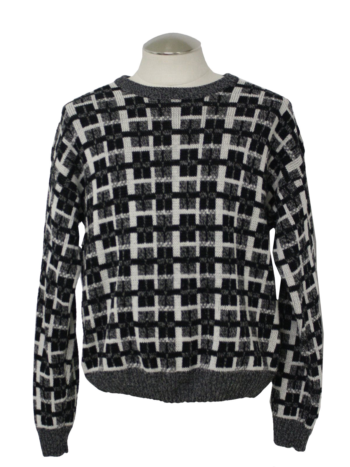 Windridge Eighties Vintage Sweater: 80s -Windridge- Mens black, white ...