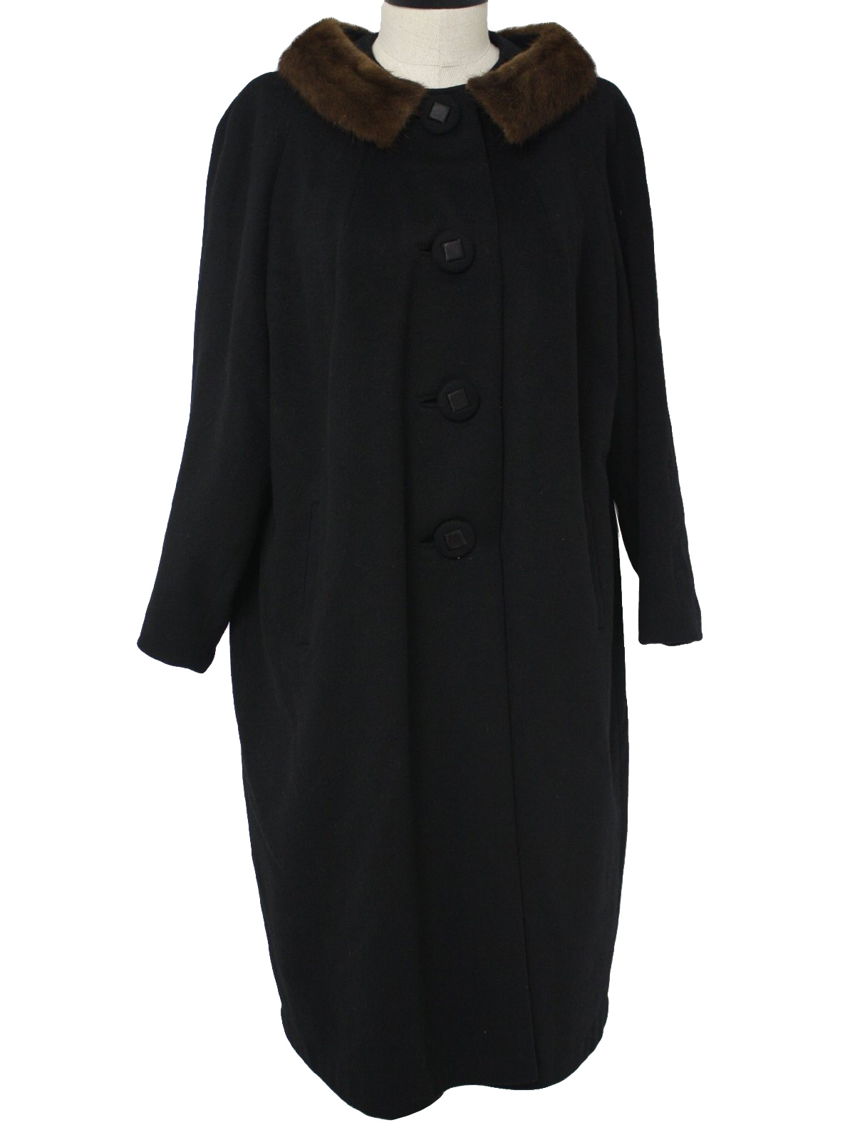 60's Vintage Jacket: 60s -Missing Label- Womens black wool blend knee ...