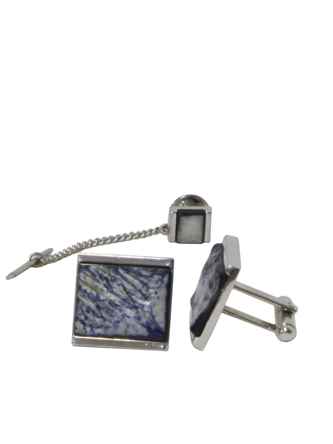 Polished Abalone Men Cufflinks Tie Clip Set Silver Tone 14K Gold Plated Men T