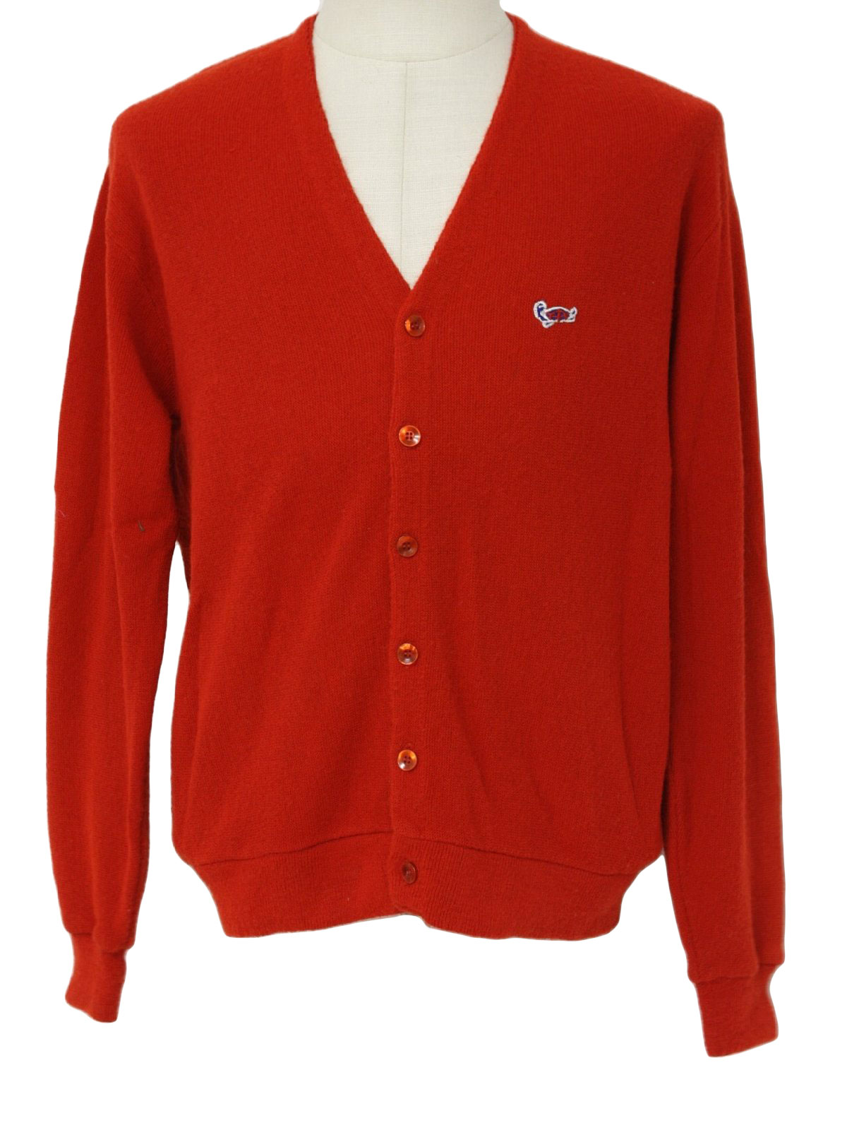 1970's Caridgan Sweater (Sportswear): 70s -Sportswear- Mens bright red ...
