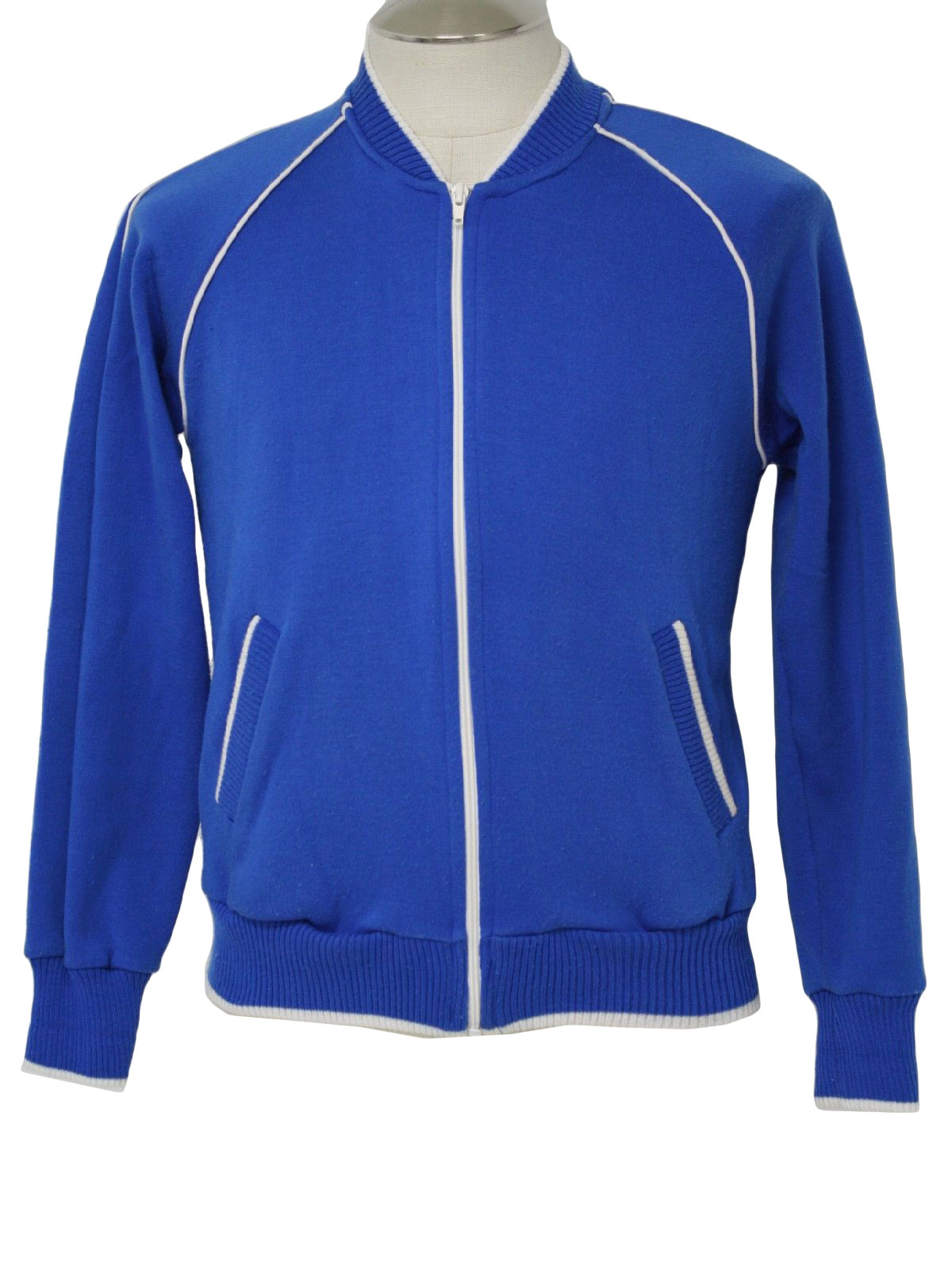 1970s Vintage Jacket: 70s -Jumpin Jax- Mens blue and white acrylic long ...