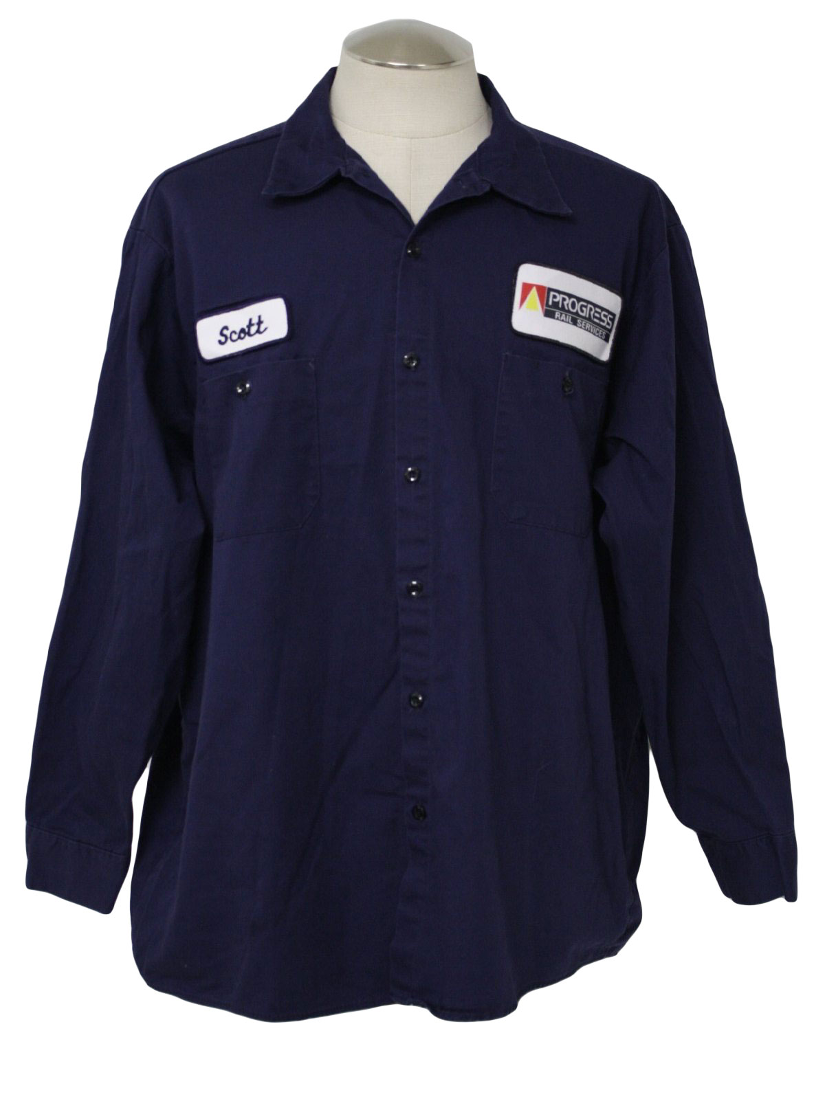 Retro 1980s Shirt: 80s -Wearguard- Mens navy blue heavy cotton long ...