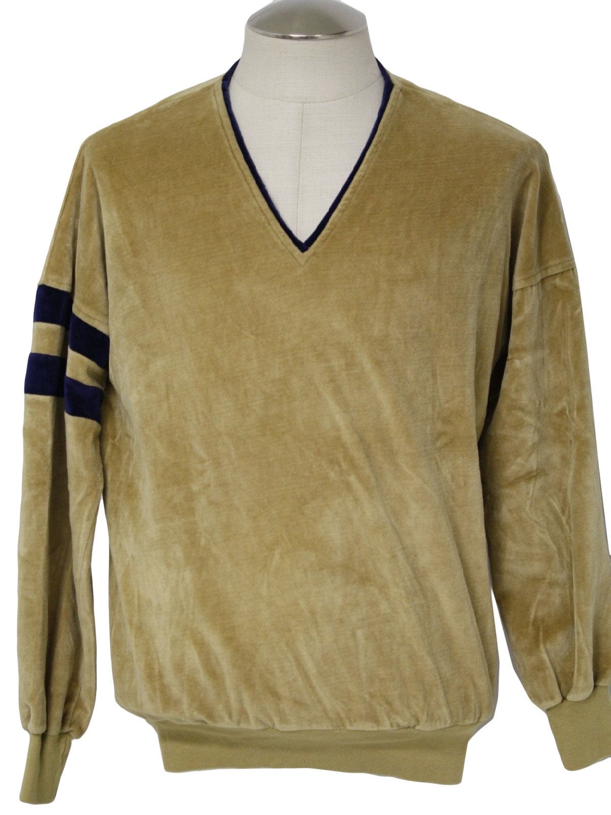 Retro 70's Velour Shirt: 70s -UltraSport Ltd- Mens wheat and navy blue ...