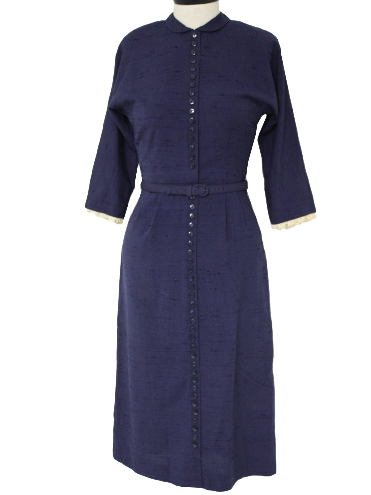 1940's Vintage Emile Dress: 40s -Emile- Womens navy blue, with a ...
