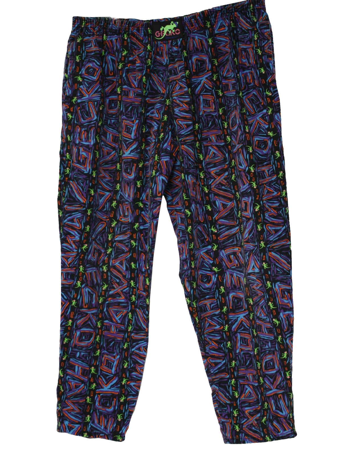 Vintage 1980's Pants: 80s -Gecko- Mens black, hot pink, blue, neon ...