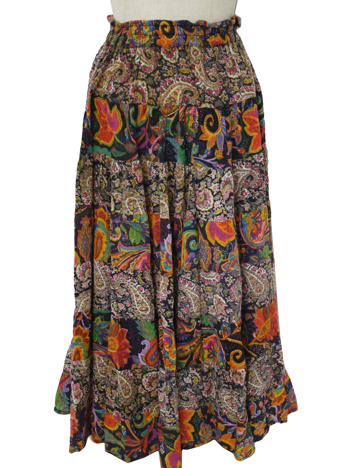 1980's Vintage Bila Hippie Skirt: 80s -Bila- Womens black, orange, red ...
