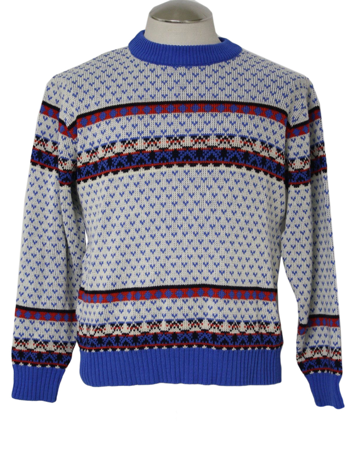 1980's Retro Sweater: Early 80s -Kraft- Unisex white, blue, red and ...