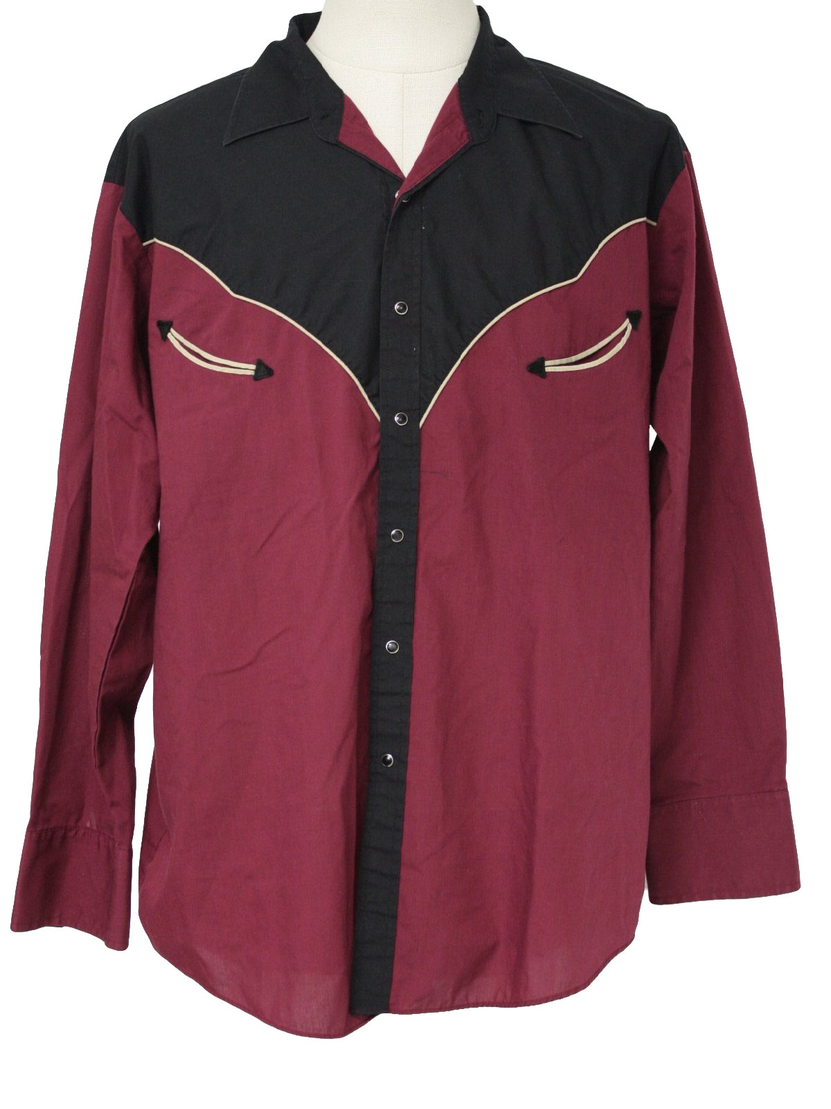 Vintage 80s Western Shirt: 80s -Plains- Mens berry, black and tan ...