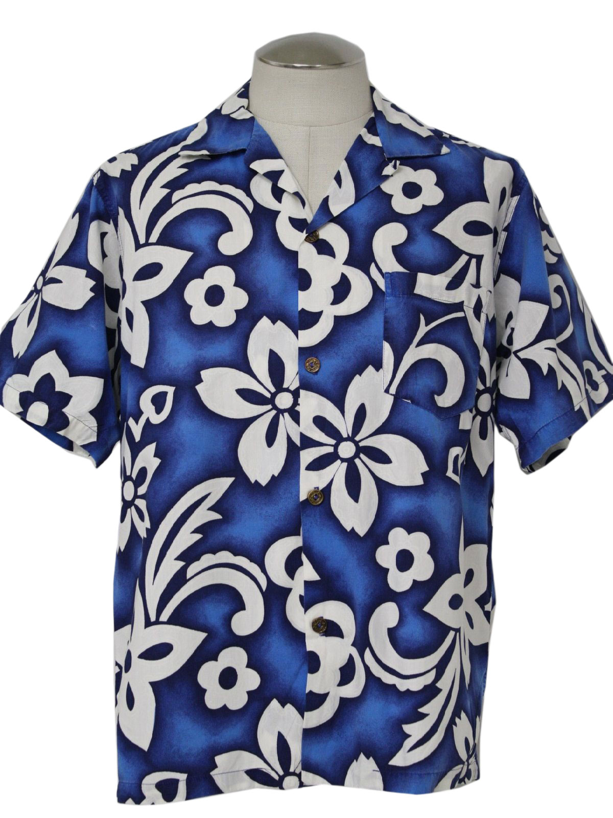 Retro 60's Hawaiian Shirt: 60s -Made in Hawaii- Mens navy blue, blue ...