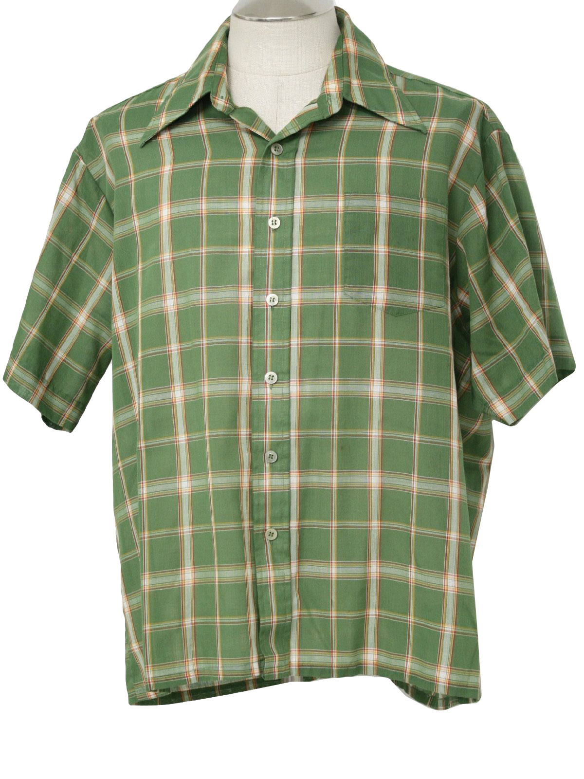 70's Vintage Shirt: 70s -JC Penney- Mens olive green, white, yellow ...