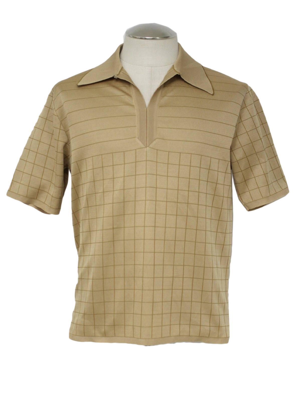 Vintage 1970's Knit Shirt: 70s -Bonney Gordon- Mens old gold and tan ...