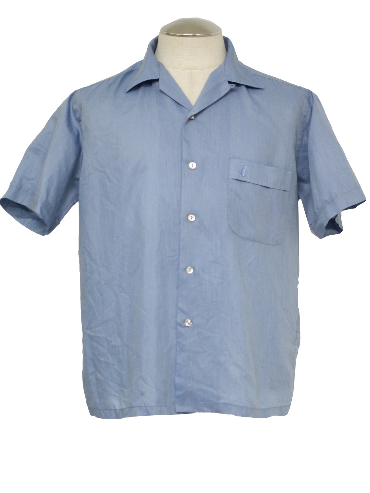 Vintage 1960's Shirt: 60s -Don Loper- Mens light blue polyester blend ...