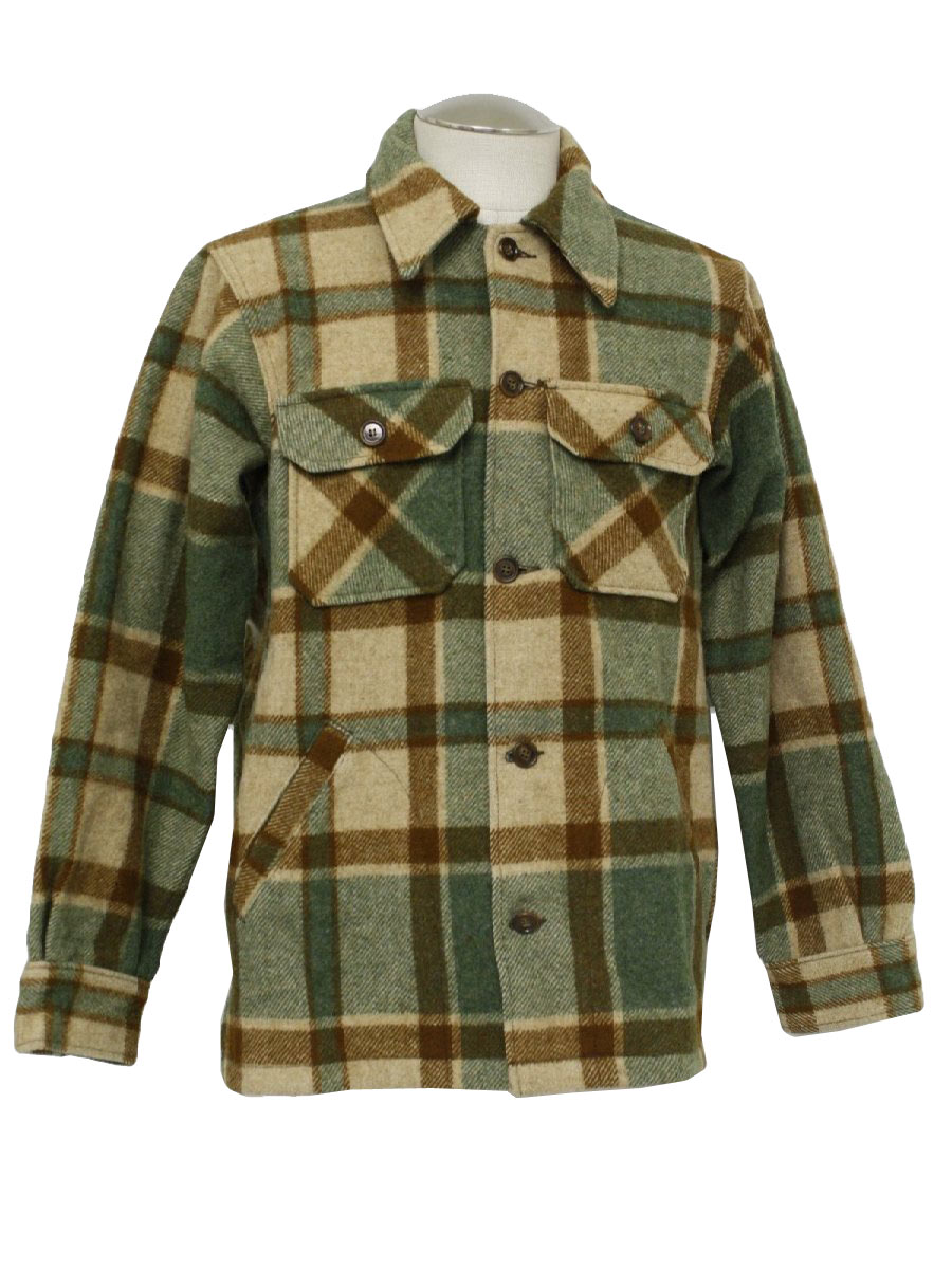 Retro Seventies Jacket: 70s -Woolrich- Mens light brown, green, and tan ...