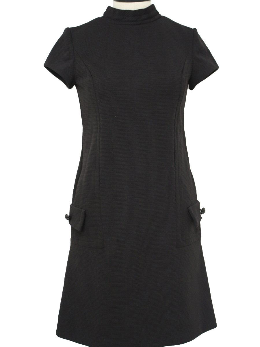 Vintage 1970's Dress: 70s -Laiglon- Womens black mid length rib knit ...
