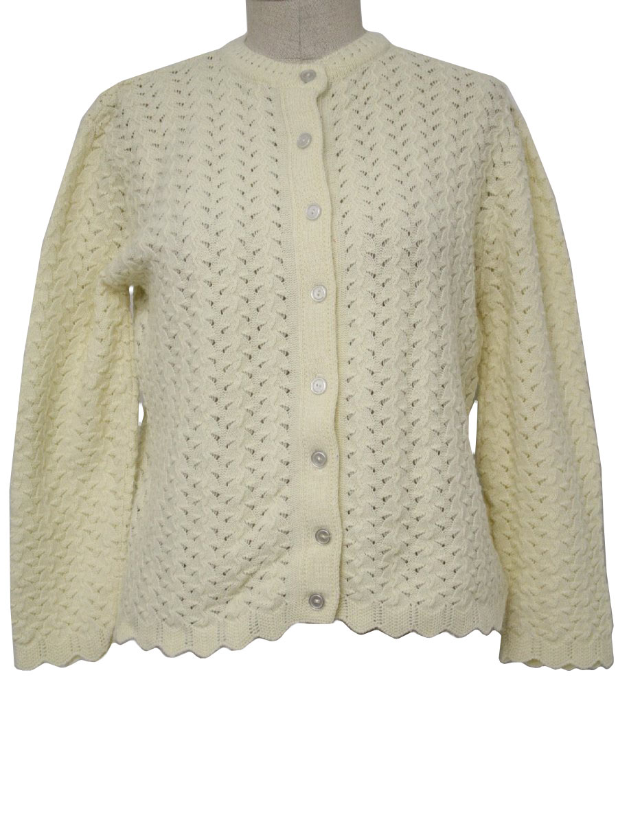 1970s Wintuk Caridgan Sweater: 70s -Wintuk- Womens off white sheer knit ...