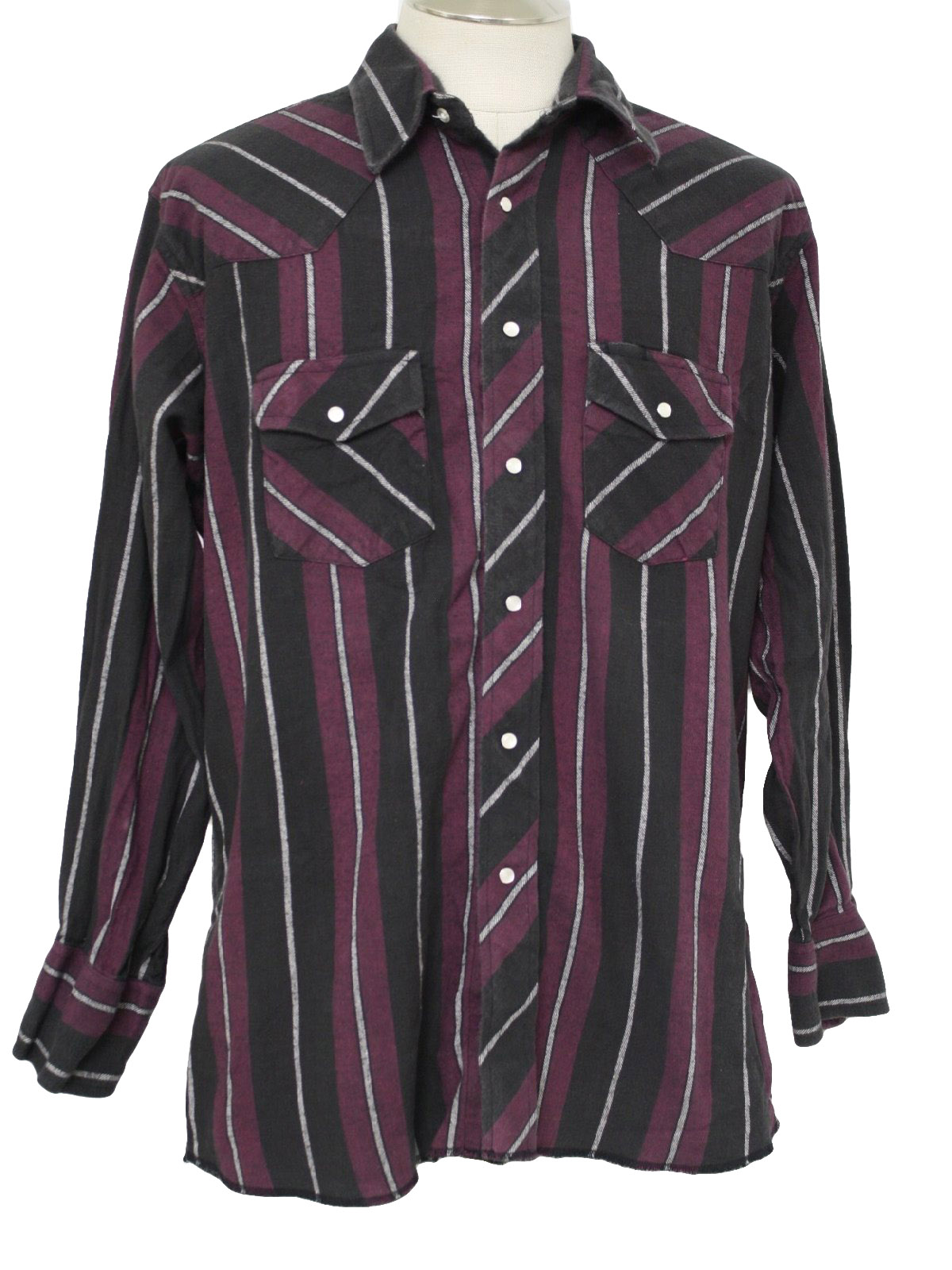 Vintage 1980's Western Shirt: 80s -Wrangler- Mens black, purple and ...