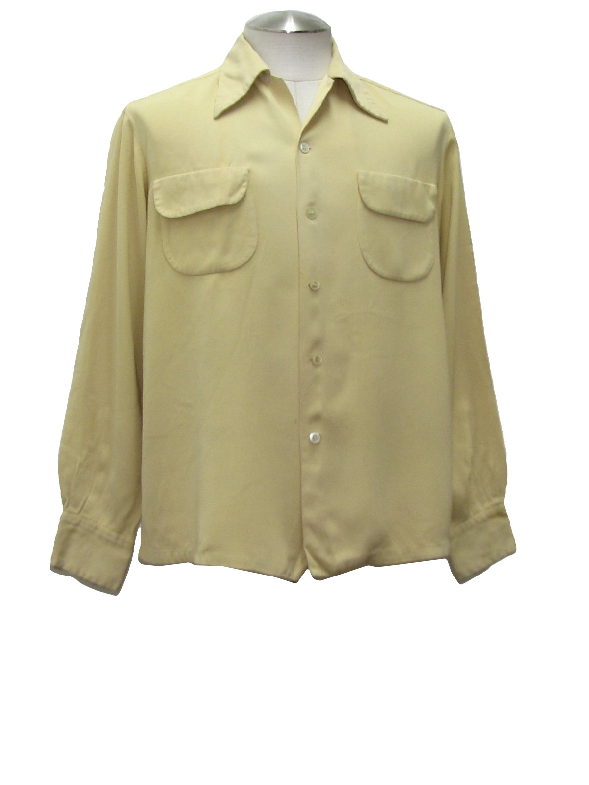 Rare Vintage 1940s Yellow Beige Gabardine Mens Button Down