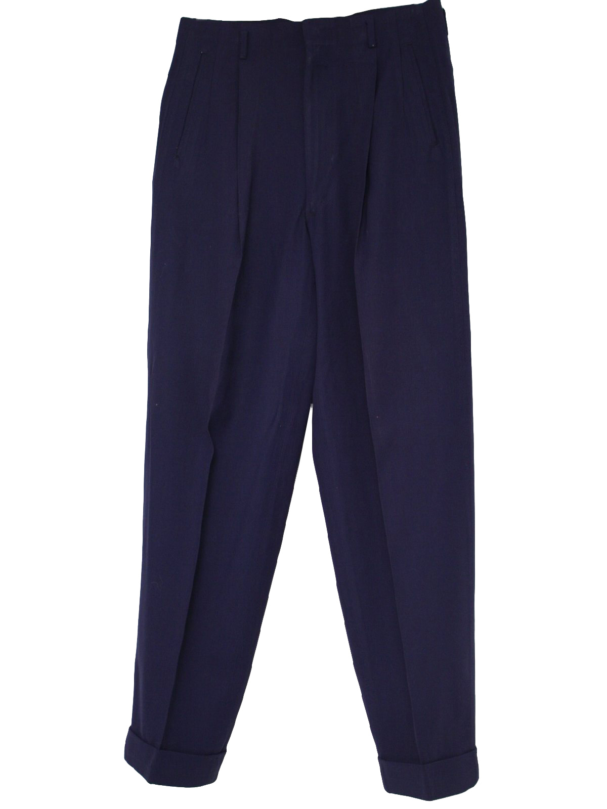 Retro 1950s Pants: 50s -No Label- Mens navy blue wool gabardine pleated ...