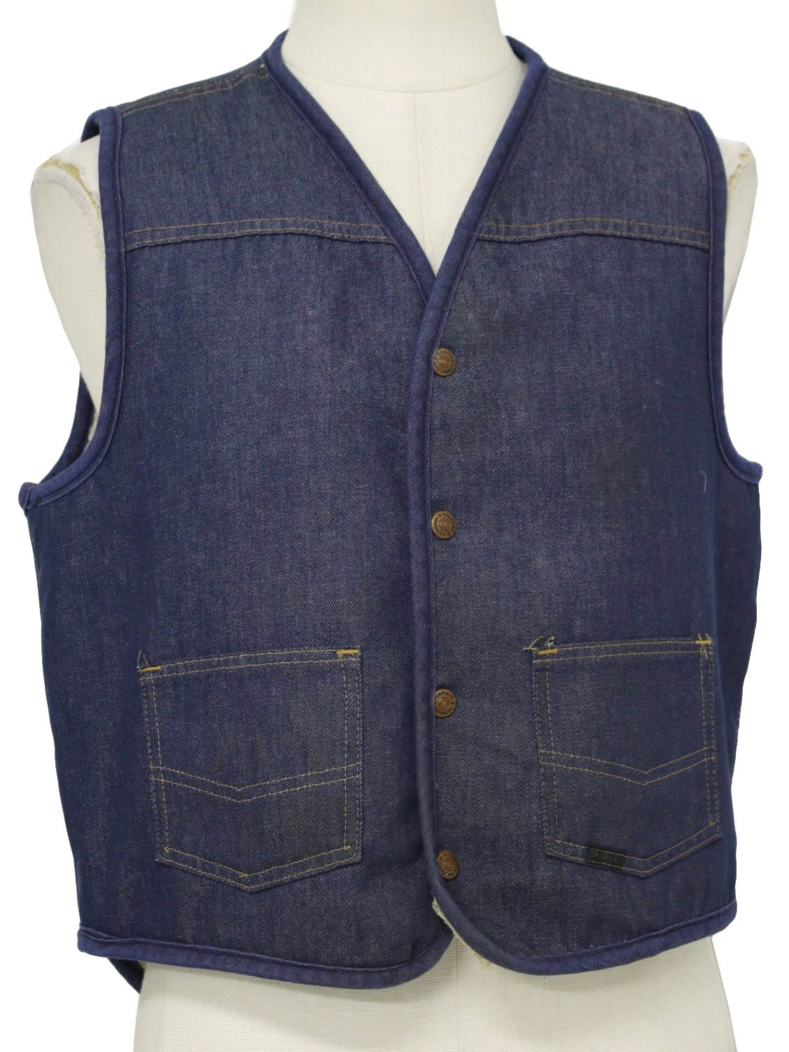 1980s Roebucks Vest: 80s -Roebucks- Mens blue cotton denim western ...