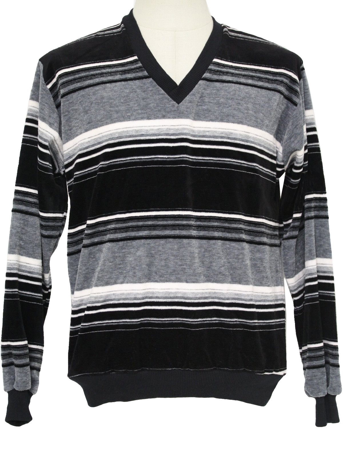 Vintage Campus 1970s Velour Shirt: 70s -Campus- Mens black, grey and ...
