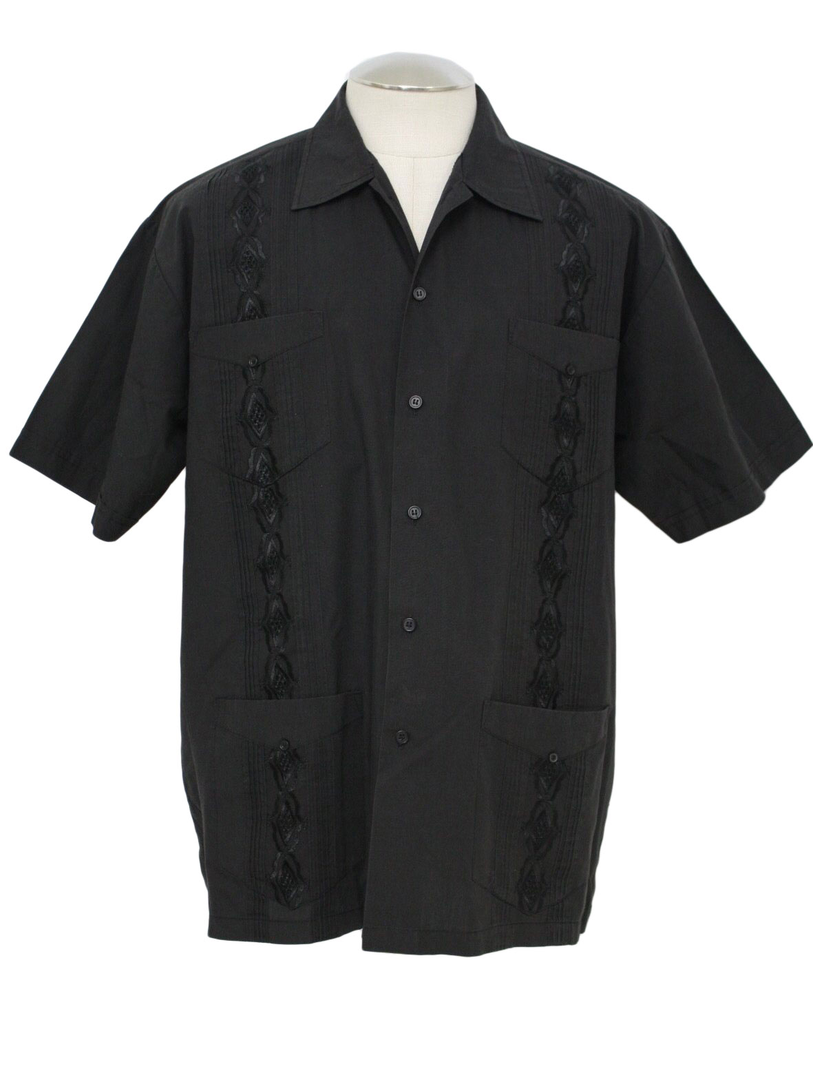 1990's Guayabera Shirt (Chic Elegant): 90s -Chic Elegant- Mens black ...
