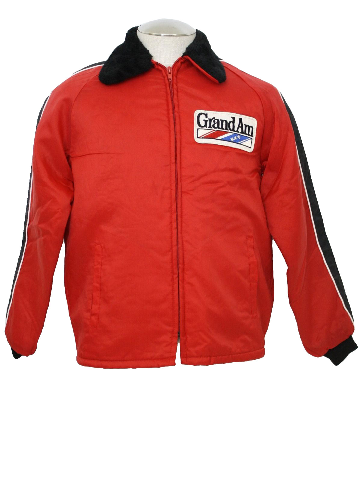 Vintage 70s Jacket: 70s -no label- Mens red, black and white nylon ...