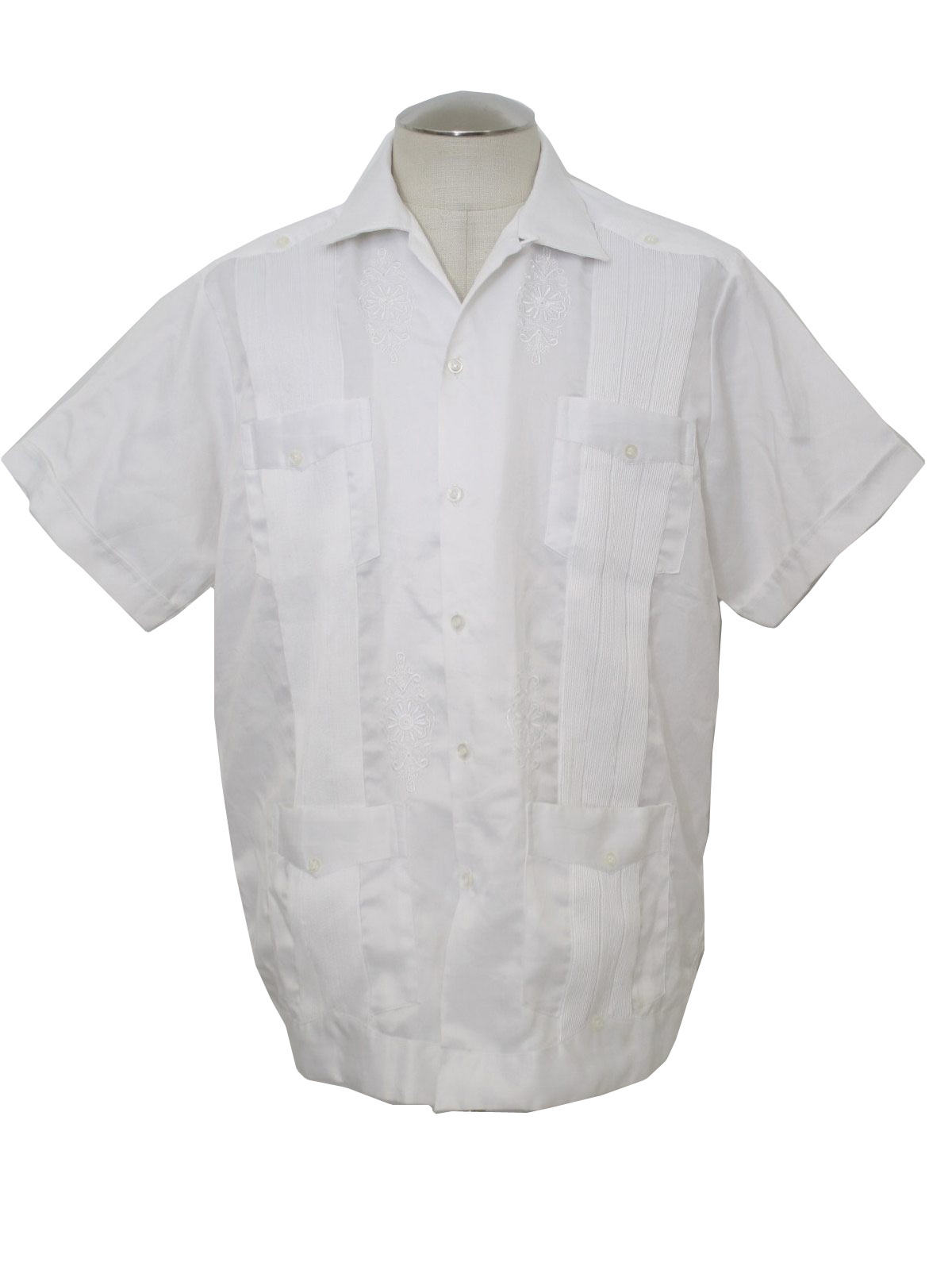 1980s Vintage Guayabera Shirt: 80s -Copacabana- Mens white satiny ...