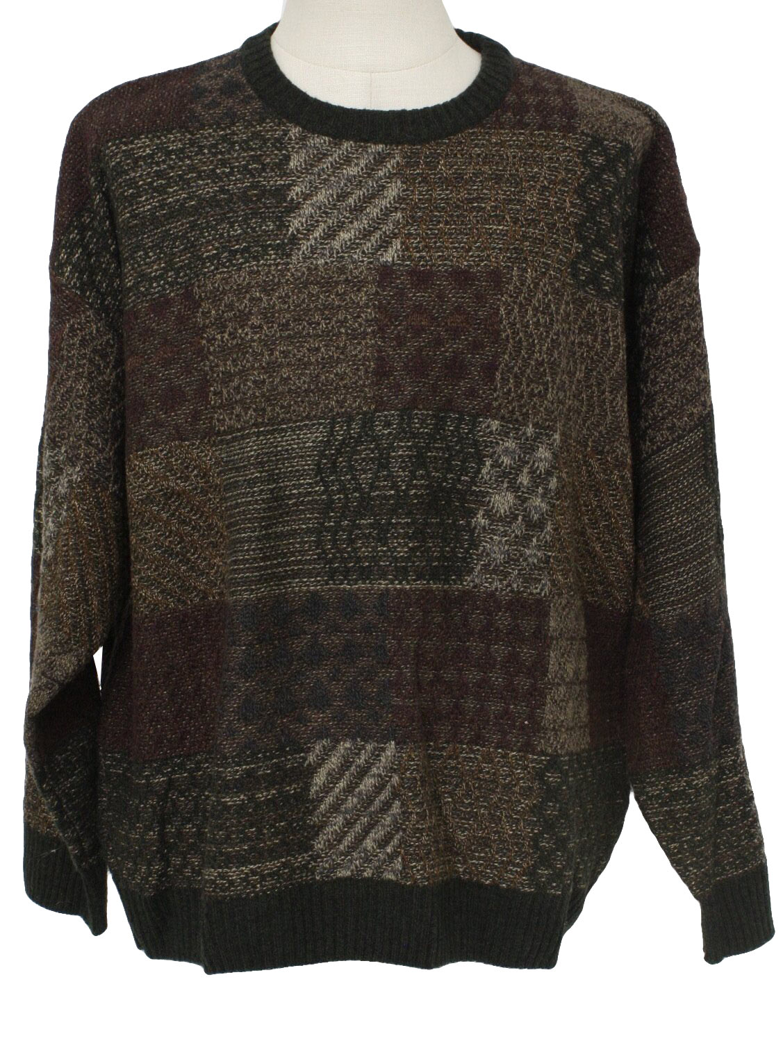 Retro Eighties Sweater: 80s -Geoffrey Beene- Mens browns, grey, green ...