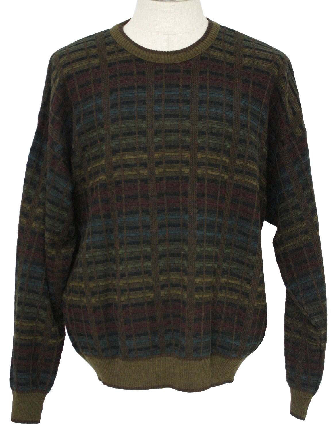 Retro 1980s Sweater: 80s -Alfant- Mens browns, black, maroon, green and ...
