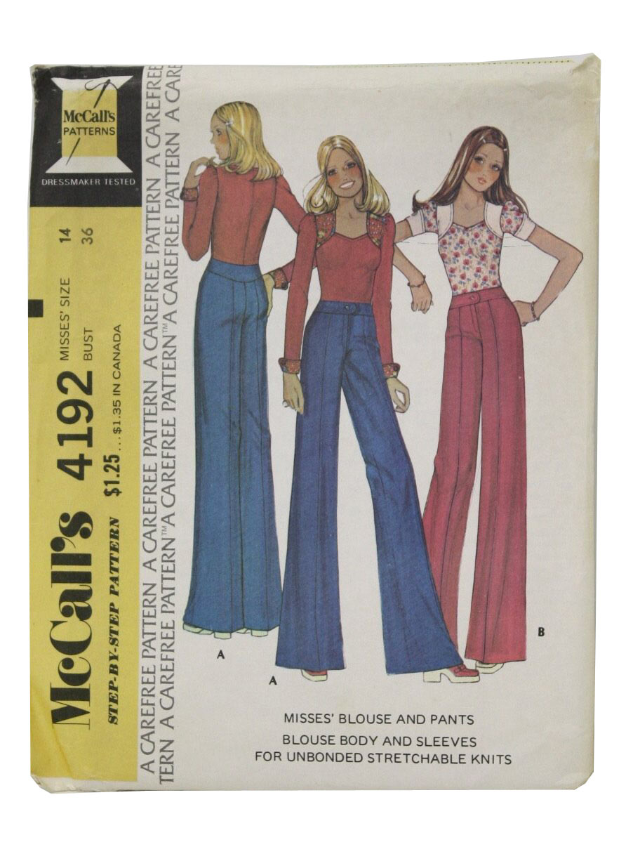 70s Retro Sewing Pattern 70s McCalls Pattern No. 4192 Misses blouse