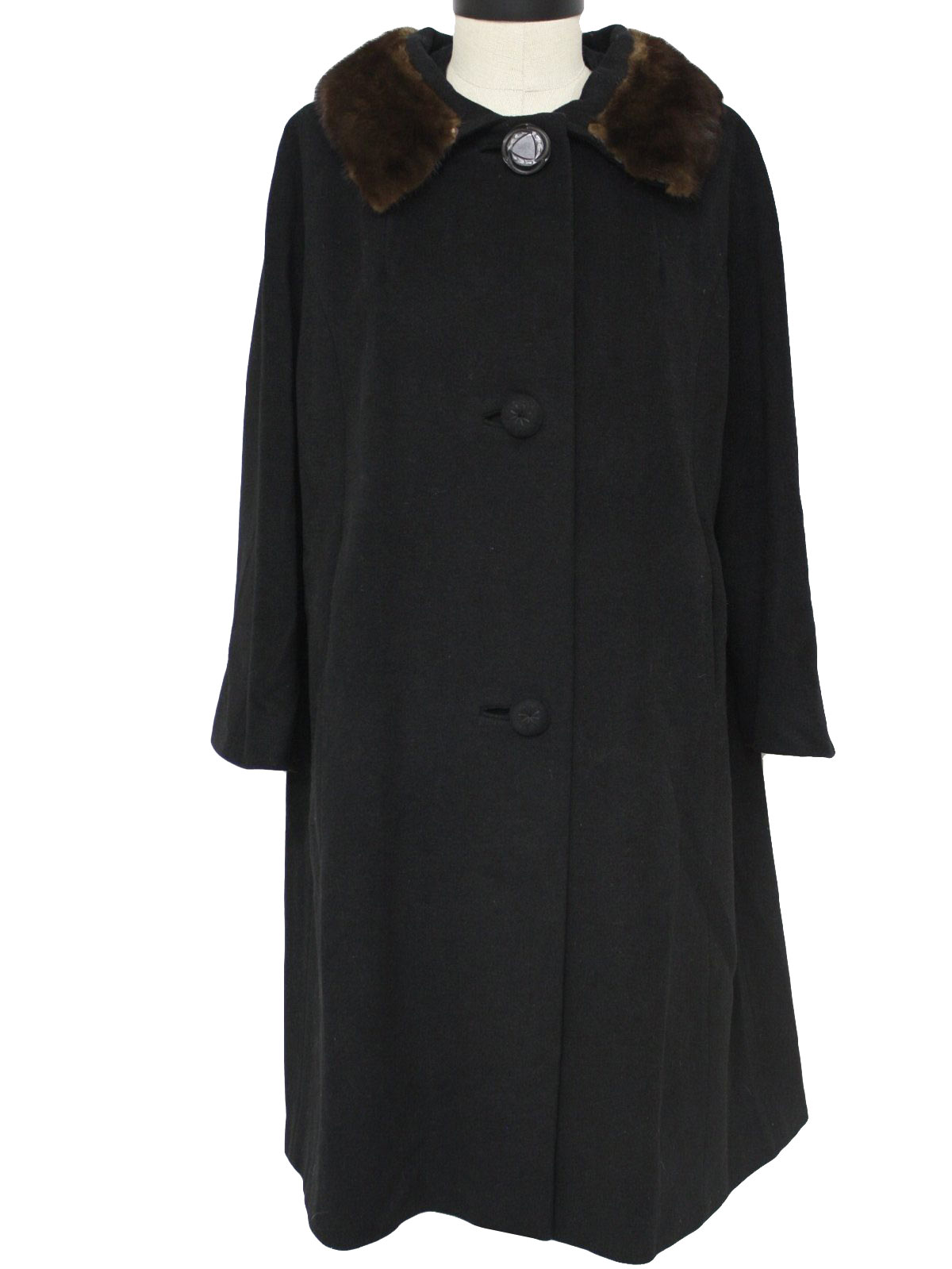 1950's Retro Jacket: 50s -Richard Stevens- Womens black wool coat, with ...