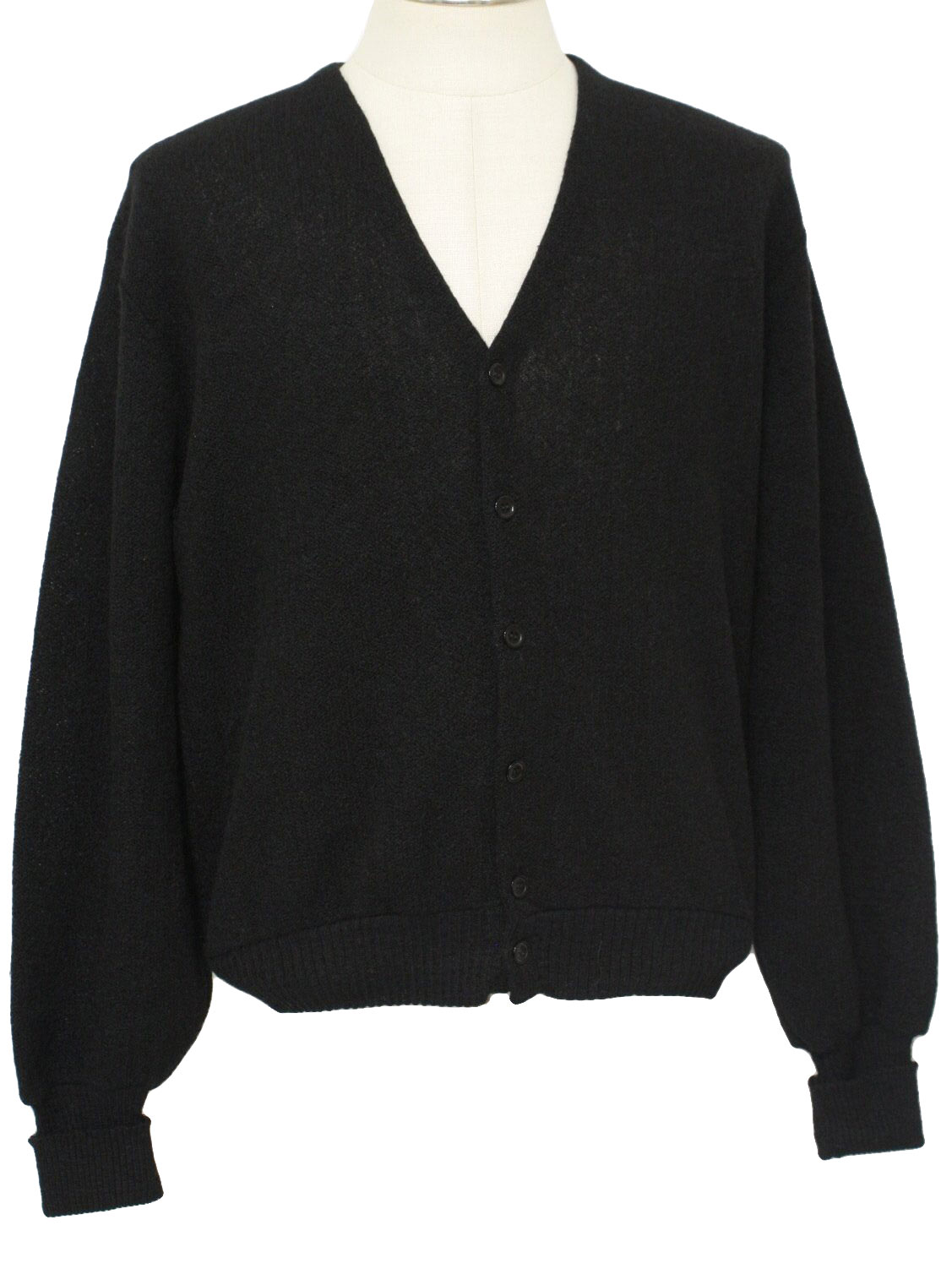 1960s Caridgan Sweater: 60s -No Label- Mens black alpaca wool boucle ...