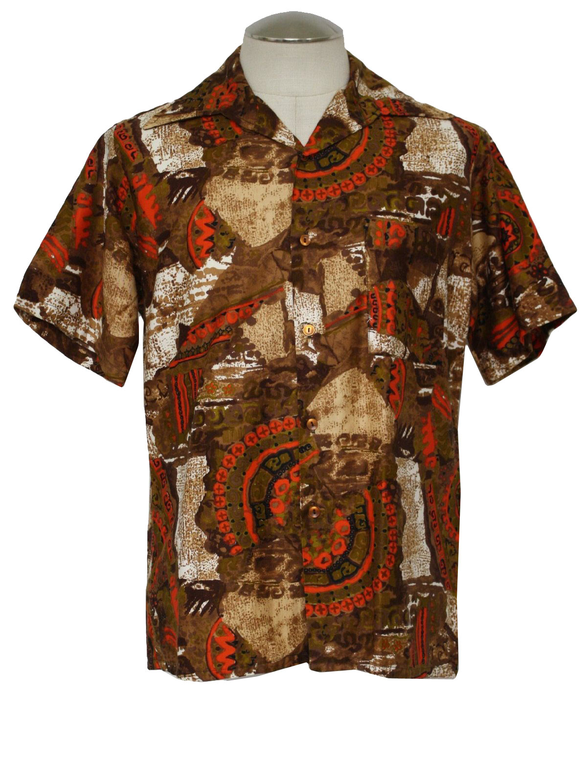 60s Retro Hawaiian Shirt: Late 60s -Hawaiian Sands- Mens black, red ...