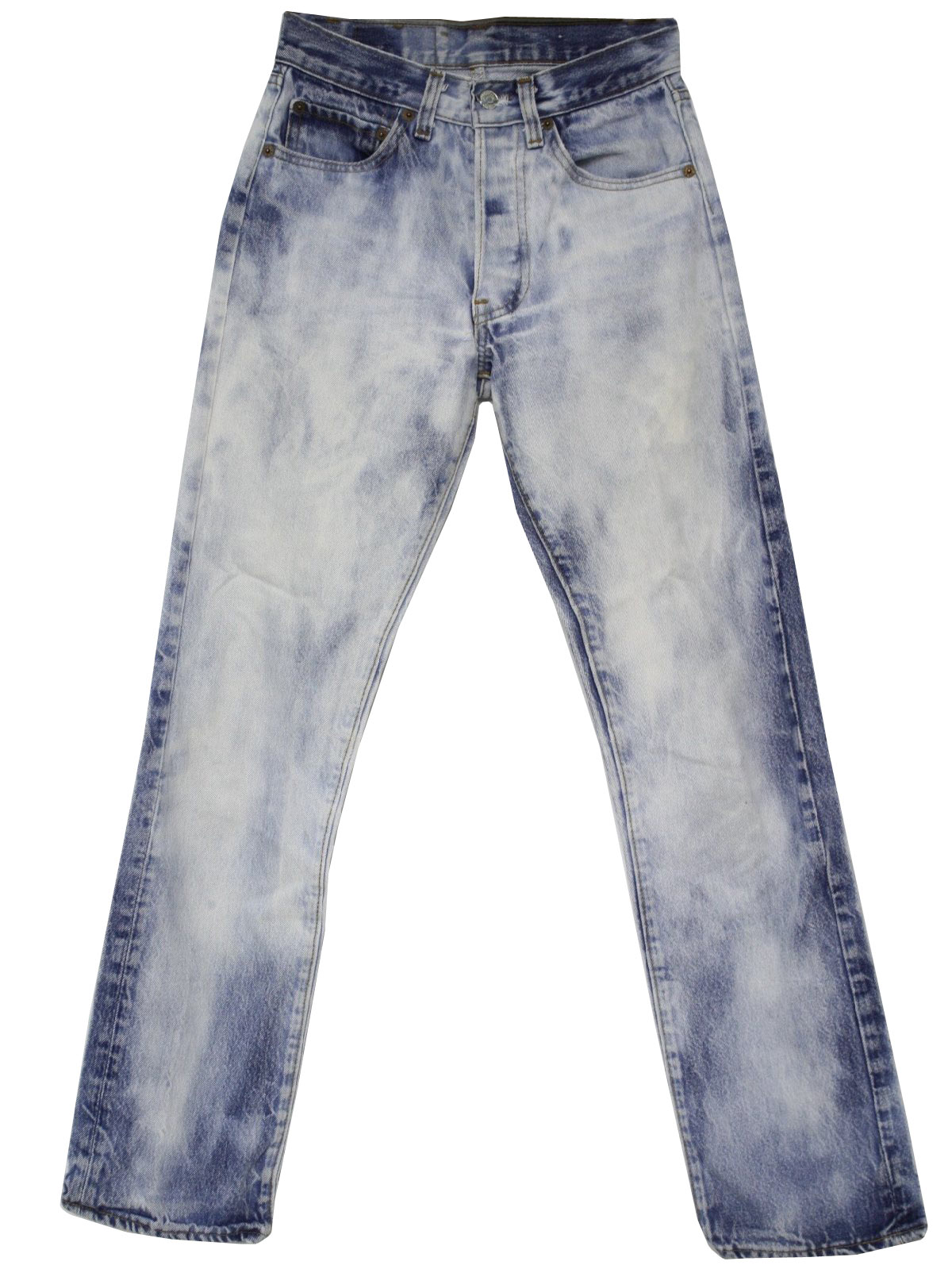 1980's Pants (Levis): 80s -Levis- blue and white bleached cotton denim jeans with five pocket cut, button fly and slightly tapered legs.