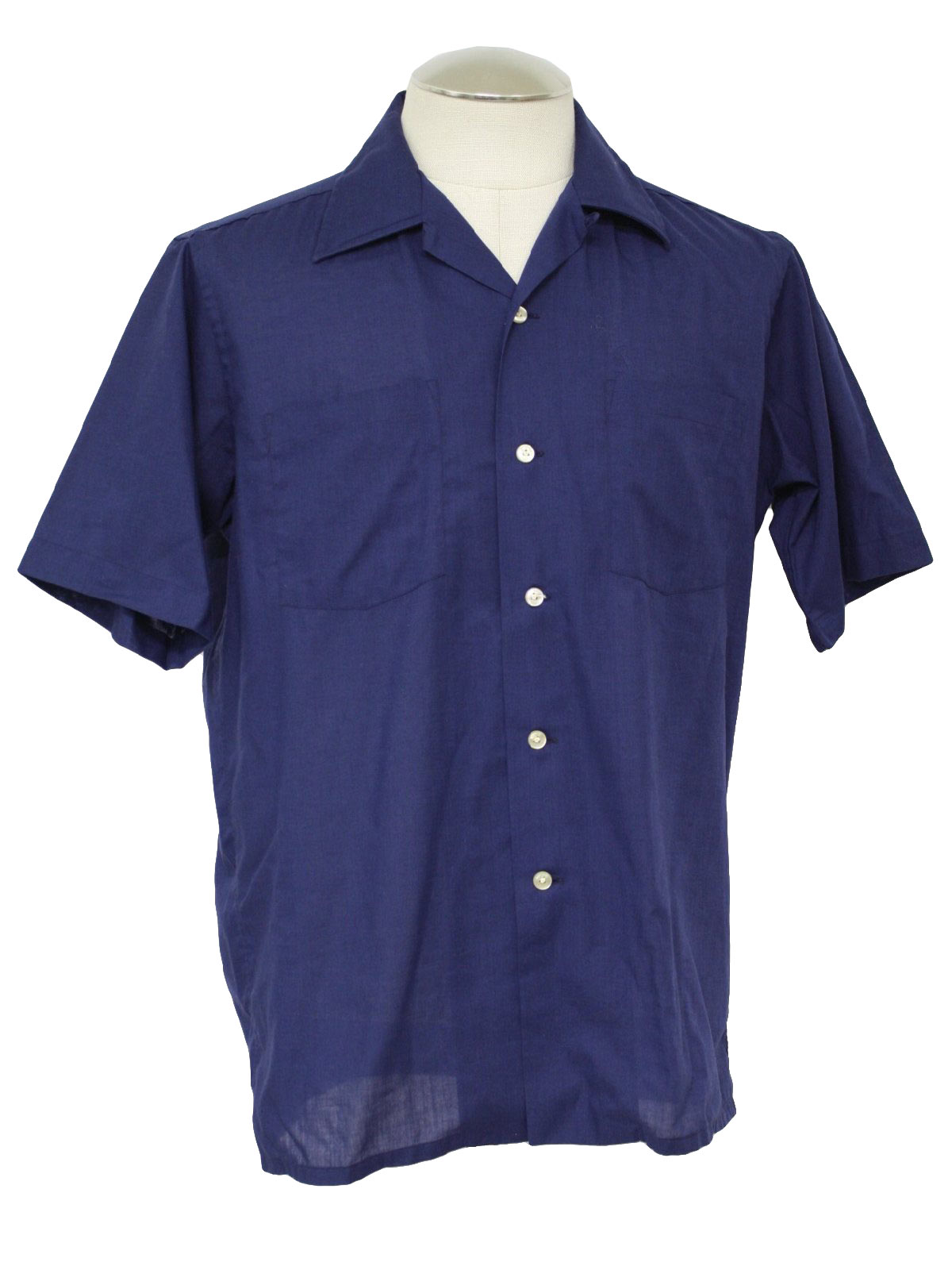 Hathaway 1970s Vintage Shirt: 70s -Hathaway- Mens navy polyester cotton ...