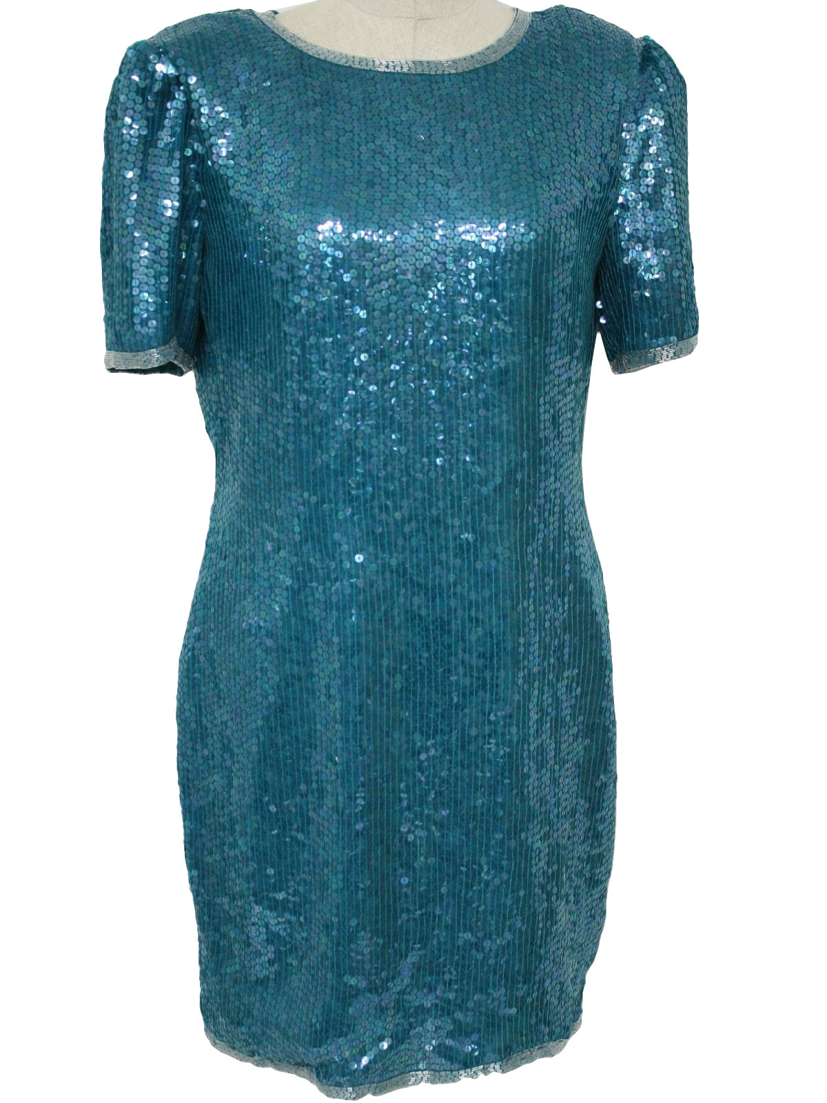 Vintage 80s Cocktail Dress: 80s -Magique- Womens teal silk with rayon ...