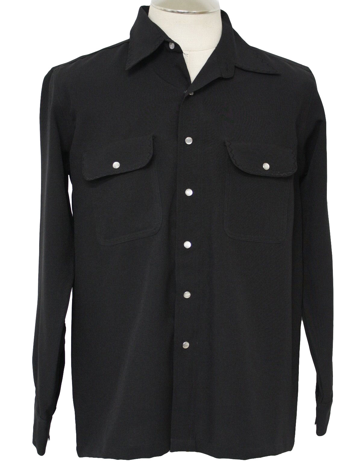 1970's Vintage Western Shirt: 70s -No Label- Mens black polyester ...