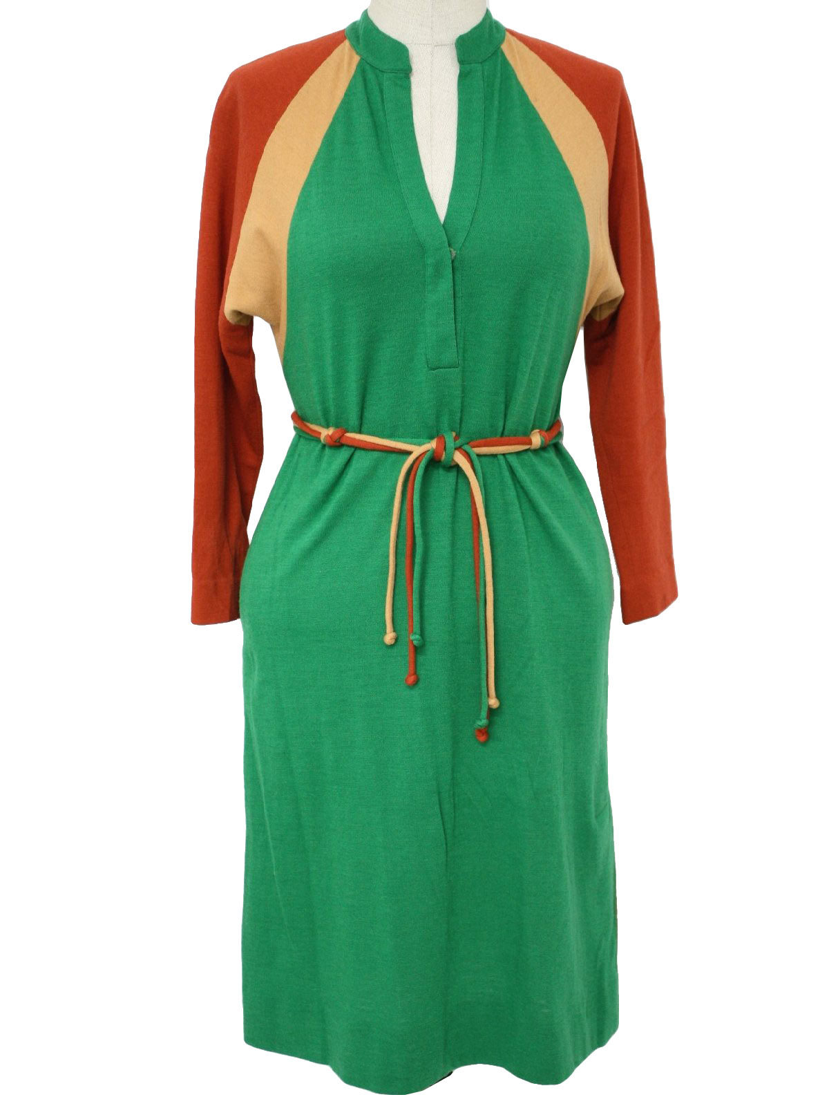 70's Vintage Dress: 70s -Ruth Matthews- Womens green, peach and wine ...