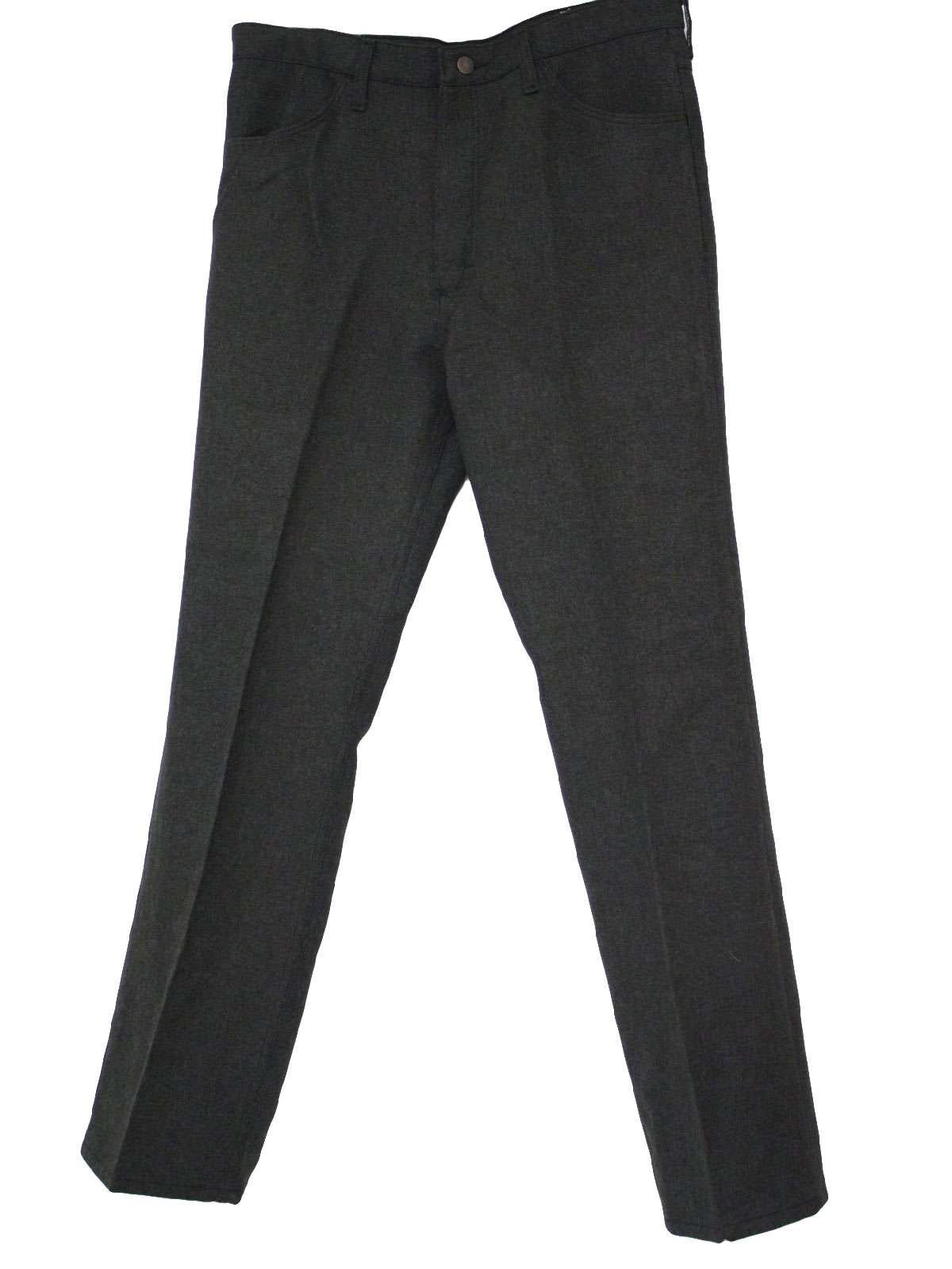 1970's Pants (Wrangler): 70s -Wrangler- Mens dark grey polyester twill ...