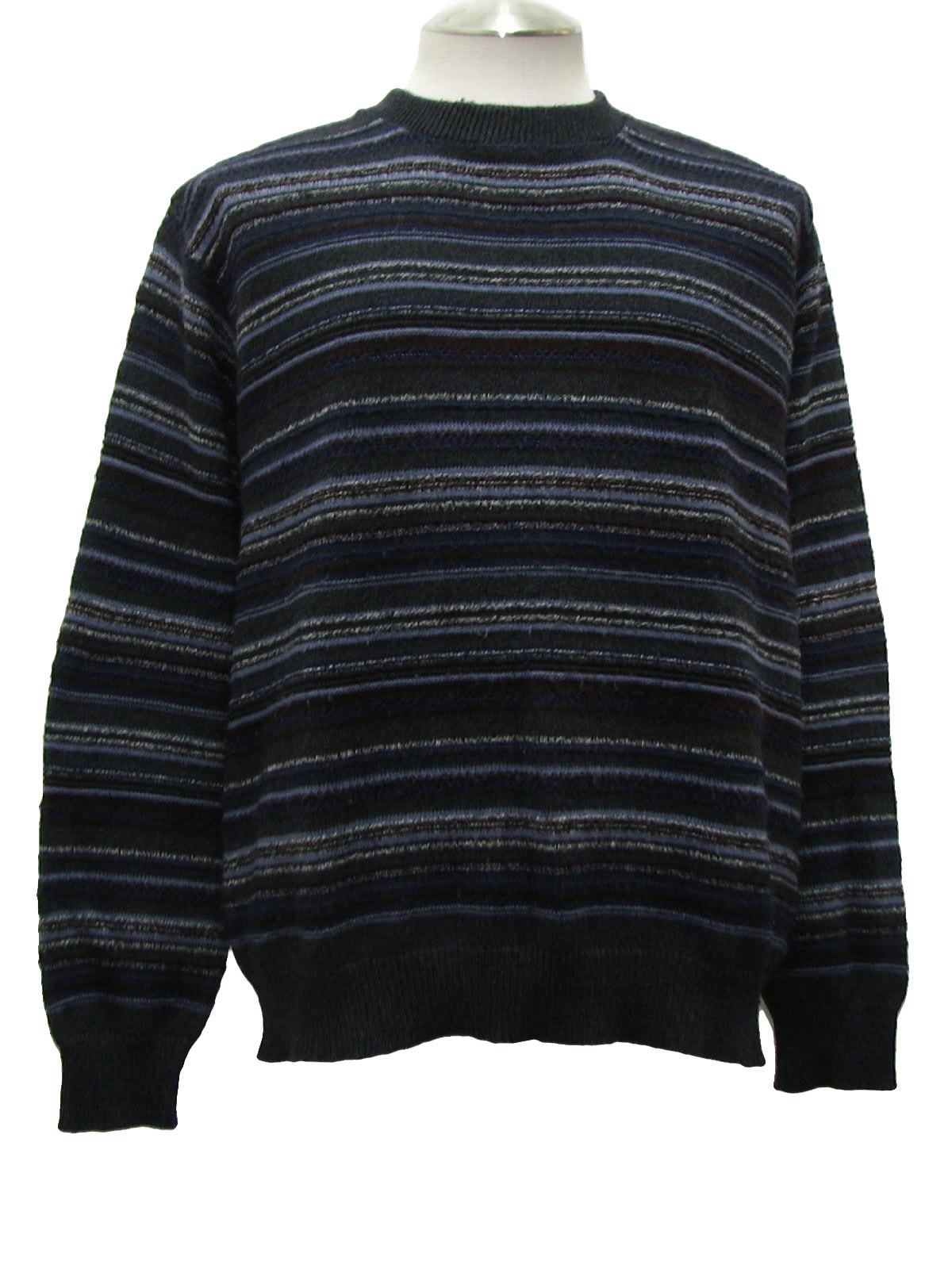 Retro 90's Sweater: 90s -Croft & Barrow- Mens white, grey, blue and ...