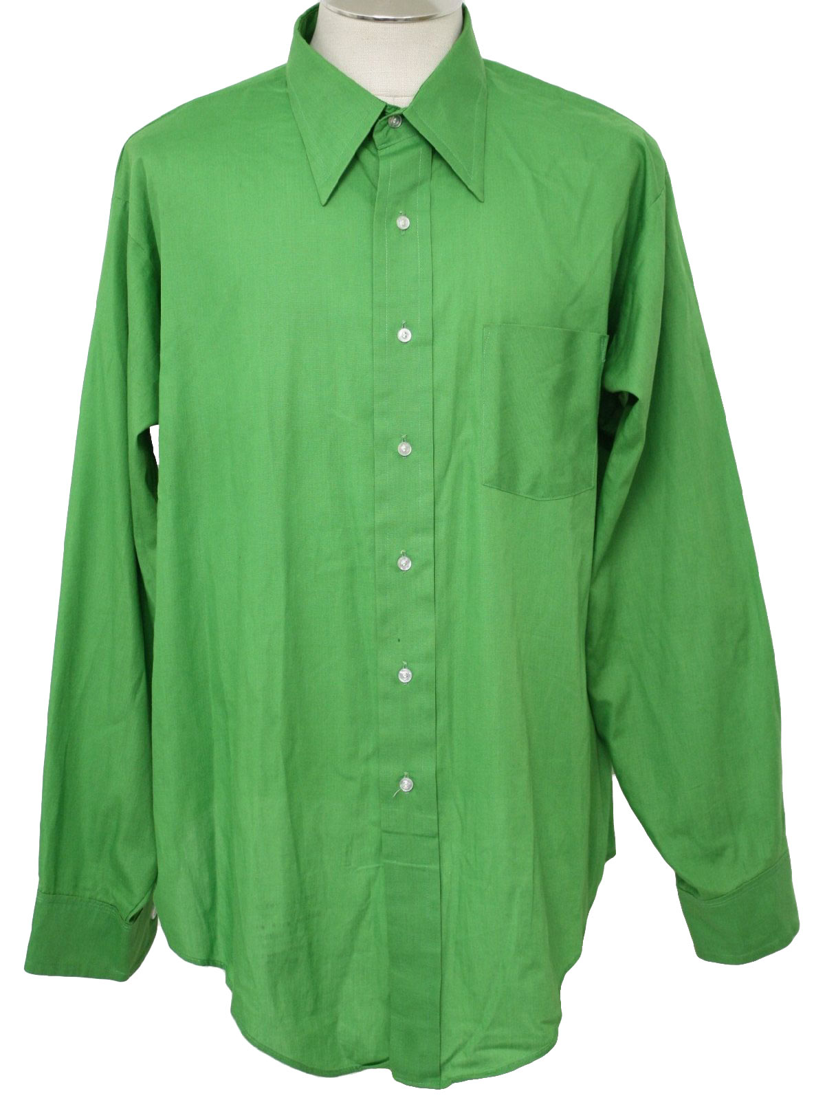 Vintage 70s Shirt: 70s -Van Heusen- Mens bright green cotton polyester ...