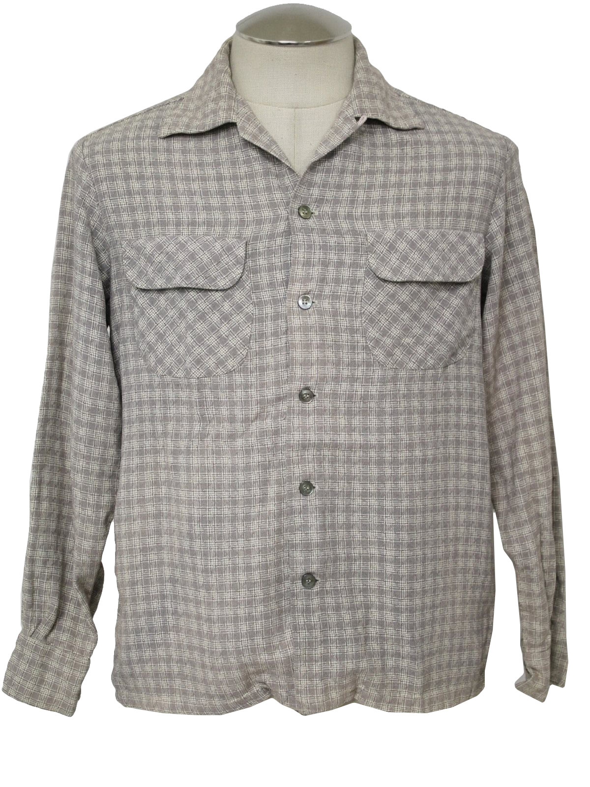 1960's Retro Gabardine Shirt: 50s -No Label- Mens grey and white ...