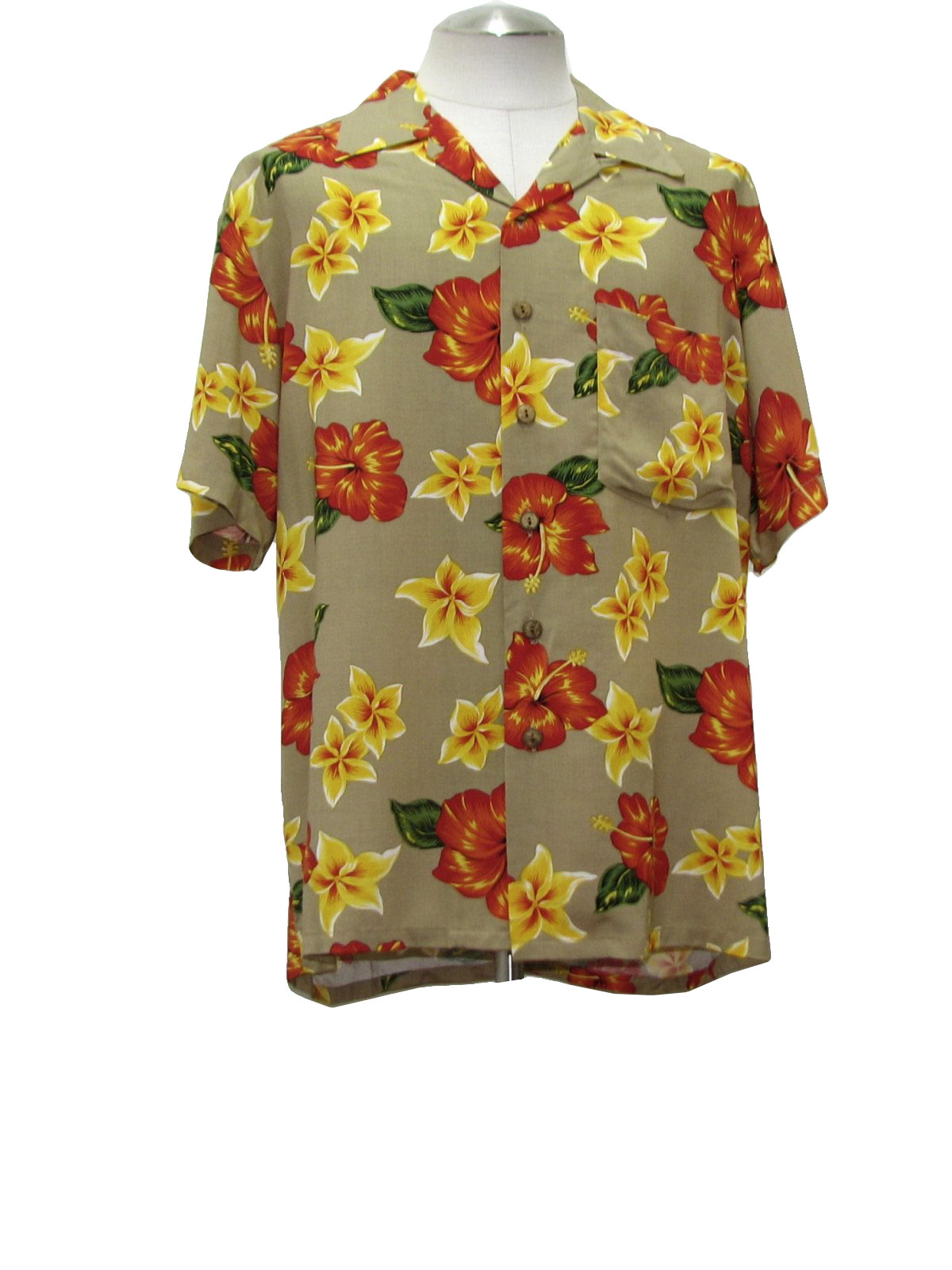 Retro 90's Hawaiian Shirt: 90s -Kennington- Mens brown, yellow, red ...