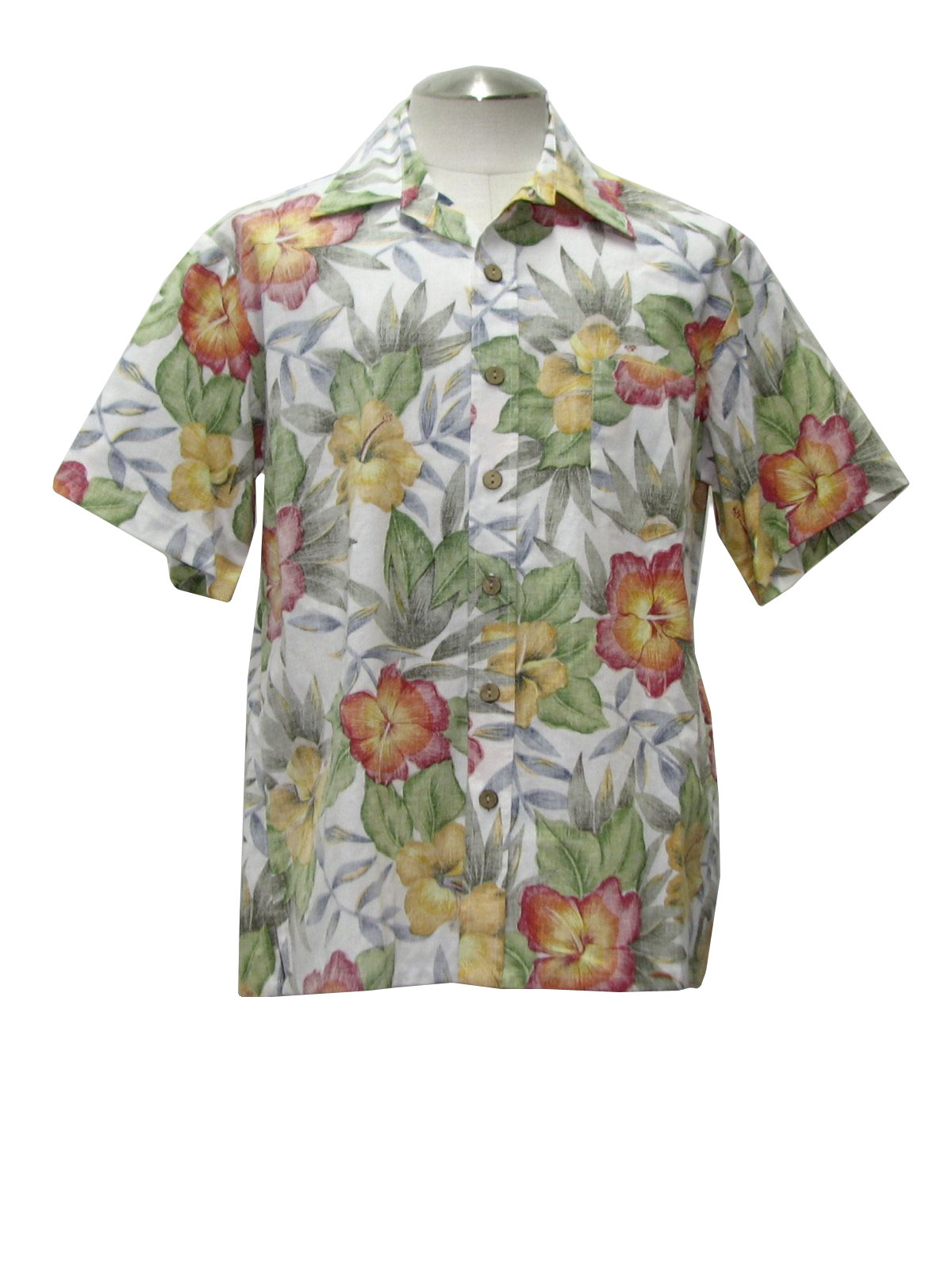 Vintage 90s Hawaiian Shirt: 90s -Kennington- Mens white, green, yellow ...