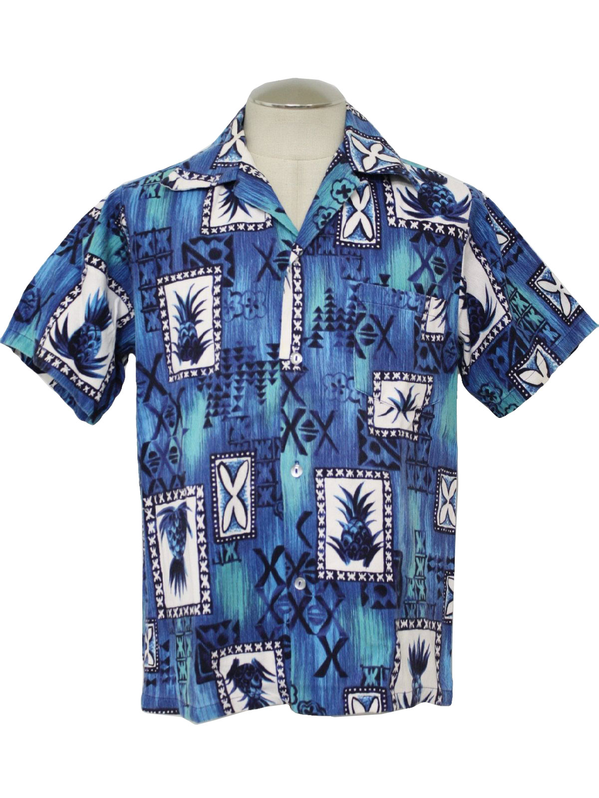 60s Retro Hawaiian Shirt: 60s -Hukilau Fashions Honolulu- Mens navy ...