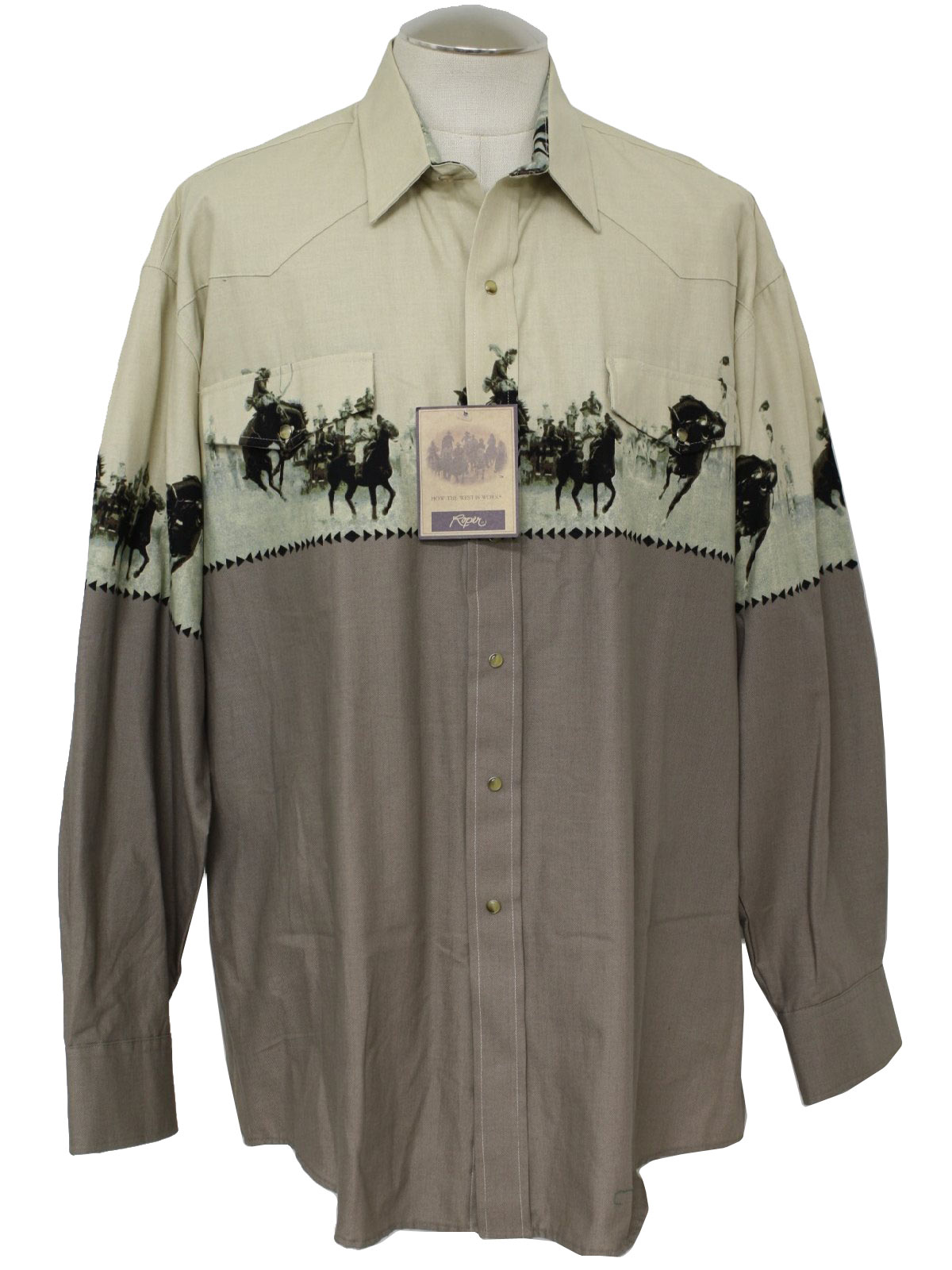 Vintage 80s Western Shirt: 80s -Roper- Mens taupe, beige, aqua, black ...