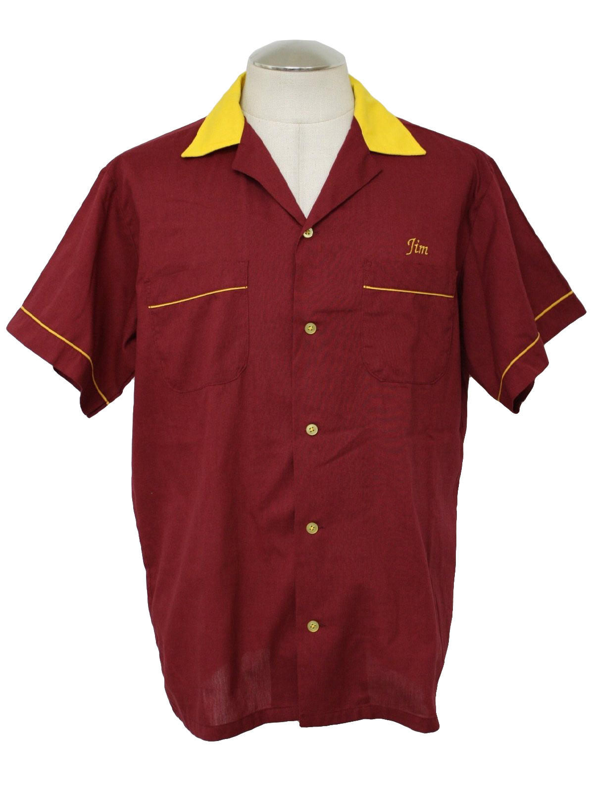 Retro 1990s Bowling Shirt: 90s -Hilton- Mens burgundy and gold cotton ...