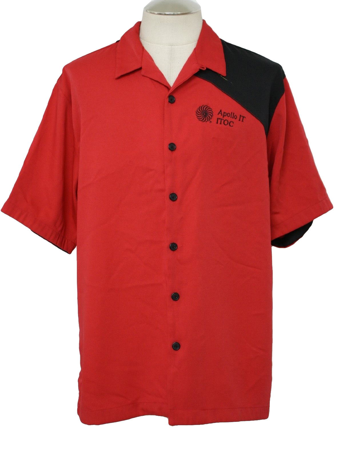 Nineties Vintage Bowling Shirt: 90s -Hilton- Mens red and black rayon ...